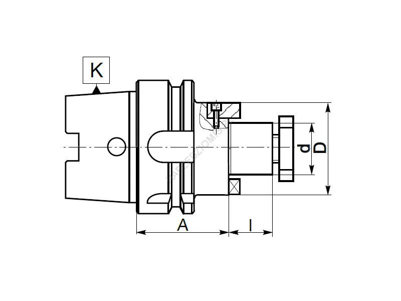 Rysunek techniczny: Trzpień frezarski z chw. HSK-A do frezów: T.7888 HSK100/FI22 50mm - KOLNO